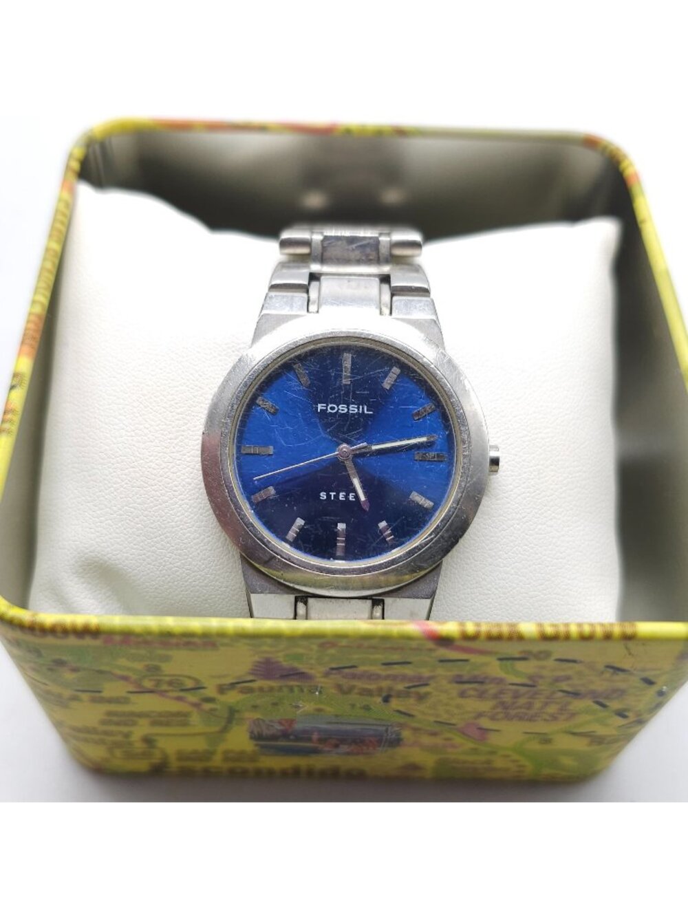Fossil Men FS-2672 Fashion Sunburst Silver Tone Quartz Analog 36mm Watch in Tin